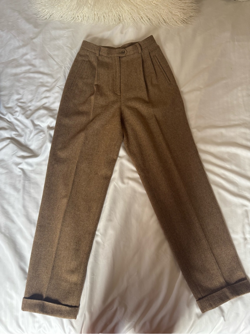Lauren Ralph Lauren Brown Pleated Wool-Blend Trousers